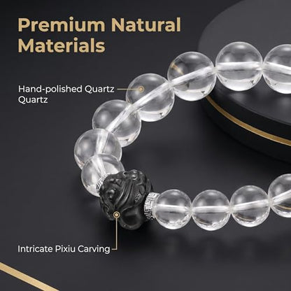 Black Obsidian Beaded Bracelet with Pixiu Charm for women men | Natural Stone with Sapphire Beaded, Good Luck, Wealth, Feng Shui,Matching bracelets for couples,Friendship bracelets - color: White