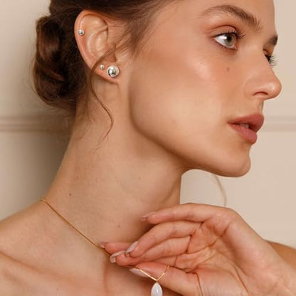 BMMYE 4 Pairs Silver Stud Earrings for Women Stainless Steel Ball Earrings | Small 14 Gold Plated Earrings Studs Set with Cubic Zirconia Waterproof Hypoallergenic Silver Ball Earring for Women - color: 4pair silver ball