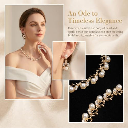 Heliltd Rhinestone Pearl Jewelry Set for woman - color: Gold