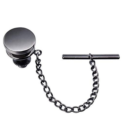 HAWSON Mini Tie Pin for Men, Tie Tack with Chain for Men's Necktie, Tie Tack Gift Set for Wedding, Party, Meeting - color: Brushed Gunmetal