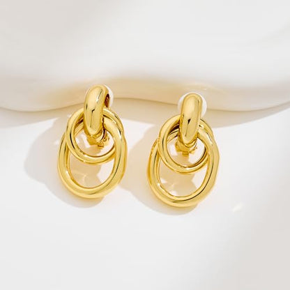 Gold Geometric Clip On Earrings for Women Chunky Gold Knot Link Clip Earrings Trendy Jewelry - color: Gold-A