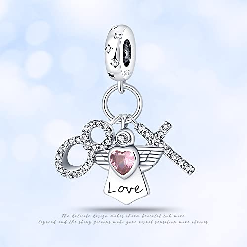 KUNSIR Charms Beads fits Pandora Charm bracelets for Woman 925 Sterling Silver Dangle Pendant Bead Jewelry Beads Gifts Happy Birthday Charms for Women Bracelet&Necklace - style: Angel Lucky Symbol Three Piece Set Charm