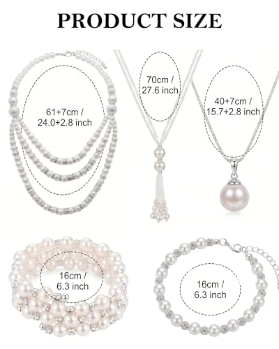 Pearl Necklace Set - Faux Pearl Earrings and Bracelets Jewelry Set for Women Wedding Bridal Shower Tea Party Accessories - style: 9pcs-silver