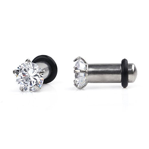 Ruifan 316L Surgical Steel Single Flare Prong Set Clear CZ Ear Stretcher Expander Plugs Piercing Gauge with O-Ring - Sold As a Pair - style: 8G=3mm