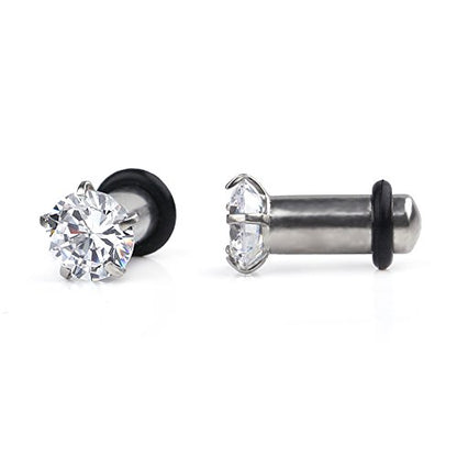 Ruifan 316L Surgical Steel Single Flare Prong Set Clear CZ Ear Stretcher Expander Plugs Piercing Gauge with O-Ring - Sold As a Pair - style: 8G=3mm