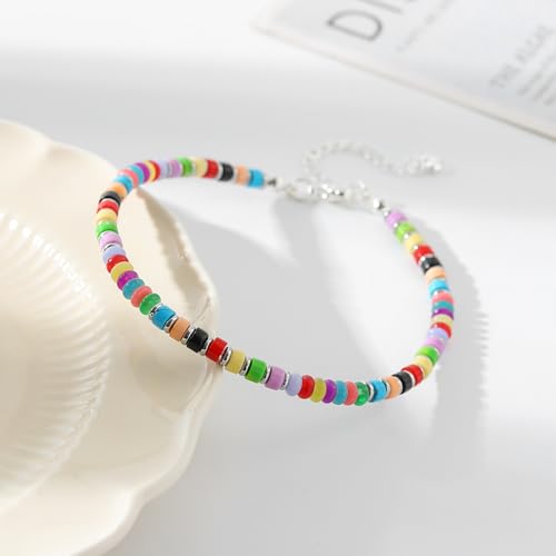 XIJIN Natural Stone Beaded Anklets for Women Handmade Beach Boho Turquoise Beads Ankle Bracelet Jewelry Gift for Her - color: Silver-A