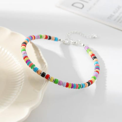 XIJIN Natural Stone Beaded Anklets for Women Handmade Beach Boho Turquoise Beads Ankle Bracelet Jewelry Gift for Her - color: Silver-A