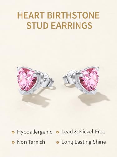 FindChic 2 Carat Birthstone Stud Earrings for Women, Round/Heart/Princess Cut Stud Earrings, Hypoallergenic Studs with 925 Sterling Silver Posts, 12 Months Birthday Jewelry Gift - color: 02. February-Amethyst(Heart Cut)