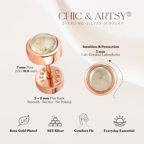 CHIC & ARTSY 18K Gold Plated Solid 925 Sterling Silver Flat Back Earrings for Women Multiple Piercings Screw Back Earrings Cartilage Hypoallergenic Jewelry - style: 925 Silver Flat Back #18