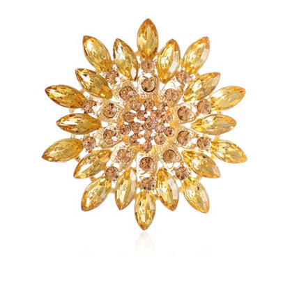Rhinestone Sunflower Brooch Pin Red Pink Flower Brooch Stylish Crystal Brooch Elegant Clothing Hat Bag Accessories Jewerly for Women - color: Yellow1