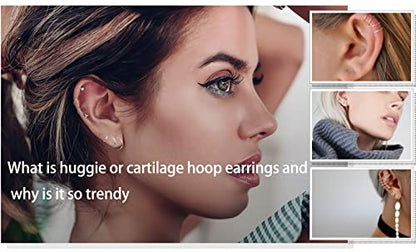 Unisex Dainty Tiny 18k Real Gold Plating Cartilage Huggie Hoop Earrings, 16G Surgical Steel Small Endless Hinged Hoops Earring for Earlobe Cartilage Helix Rook Daith Conch Nose Lip Body Piercing Jewelry - color: Silver 10mm
