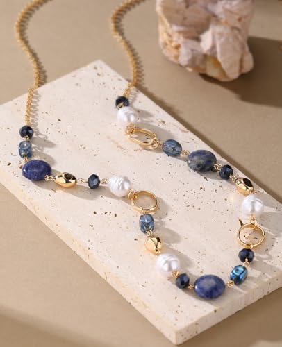 Long Gold Necklaces for Women Trendy Beaded Chain Necklace Chunky Costume Jewelry Gifts for Her - color: Navy Blue