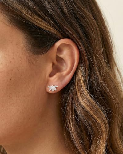 Flat Back Earrings for Women Cartilage Helix | Comfortable Dainty Cute Dragon Bee Bird Phoenix Dragonfly Cute Animal Leaf Spiral Rhombus Design Flatback Stud Earrings - color: silver maple leaf