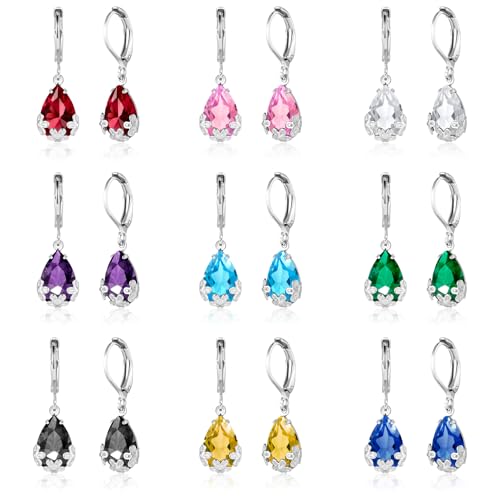 Dangle Earrings for Women Multicolor Crystal Drop Earrings Set Leverback Teardrop Earrings 925 Silver and 14K Gold Plated Hypoallergenic Fashion Cubic Zirconia Dangle Earrings Trendy Jewelry Gifts for Women - style: Teardrop Set-S 1