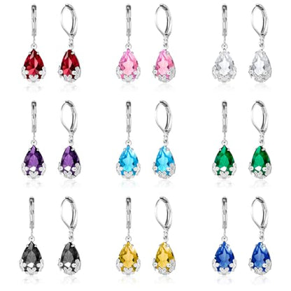 Dangle Earrings for Women Multicolor Crystal Drop Earrings Set Leverback Teardrop Earrings 925 Silver and 14K Gold Plated Hypoallergenic Fashion Cubic Zirconia Dangle Earrings Trendy Jewelry Gifts for Women - style: Teardrop Set-S 1
