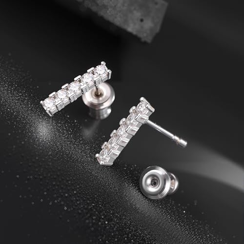 VOLUKA Cubic Zirconia Stud Earrings for Women - Hypoallergenic Earrings for Sensitive Ears - Simulated Diamond CZ - style: Bar-W
