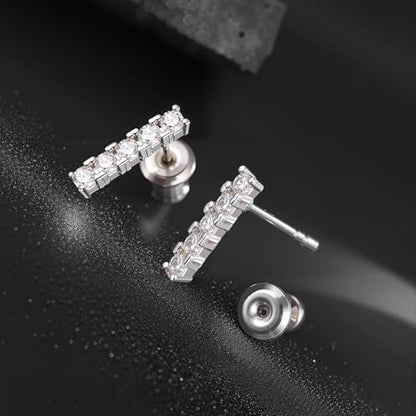 VOLUKA Cubic Zirconia Stud Earrings for Women - Hypoallergenic Earrings for Sensitive Ears - Simulated Diamond CZ - style: Bar-W