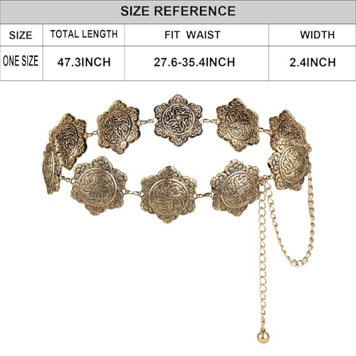 ILuvatar Western Metal Concho Belt for Women Cowgirl Waist Chain for Women Dress Pants Adjustable - color: Gold-t49