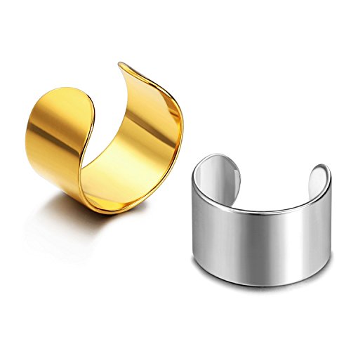 JEWELRIESHOP Earcuffs Stainless Steel Ear Cuffs Helix Cartilage Clip on Wrap Punk Earrings for Women Men Non Piercing Adjustable - color: 01. Steel Gold