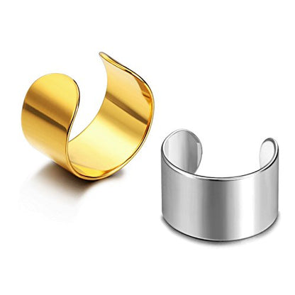 JEWELRIESHOP Earcuffs Stainless Steel Ear Cuffs Helix Cartilage Clip on Wrap Punk Earrings for Women Men Non Piercing Adjustable - color: 01. Steel Gold