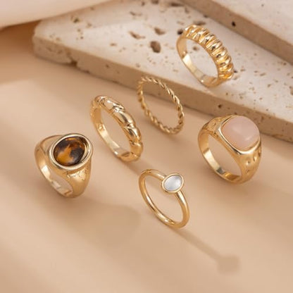 Chunky Rings for Women Stackable Vintage Adjustable Rings for Women Gold Statement Stone Ring Set Non Tarnish Vintage Jewelry - style: Gold 3