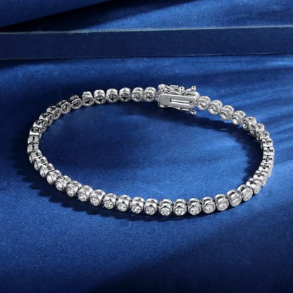 Tennis Bracelet for Women, White Gold Plated with Bezel Clear 3mm Round Cut Cubic Zirconias - size: 6.5 inch