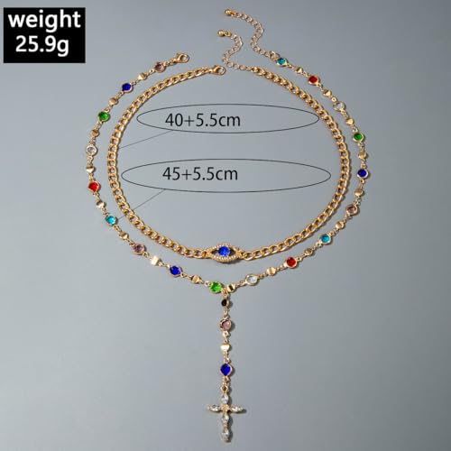 Layered Necklace for Women Double Layered Gold Necklace Snake Chain Simple Fashionable Versatile Jewelry Gift - color: Colorful Stacked Cross Necklace