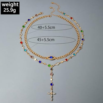 Layered Necklace for Women Double Layered Gold Necklace Snake Chain Simple Fashionable Versatile Jewelry Gift - color: Colorful Stacked Cross Necklace