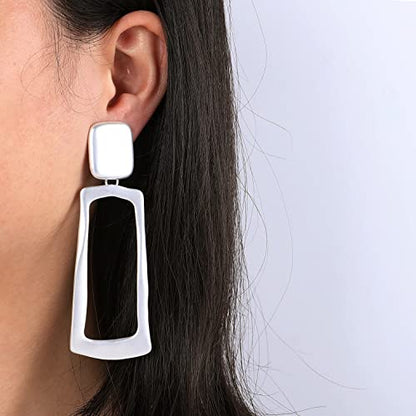 Women's Statement Clip-On Earrings Hypoallergenic Lightweight Clip Earrings - color: rectangular hollow