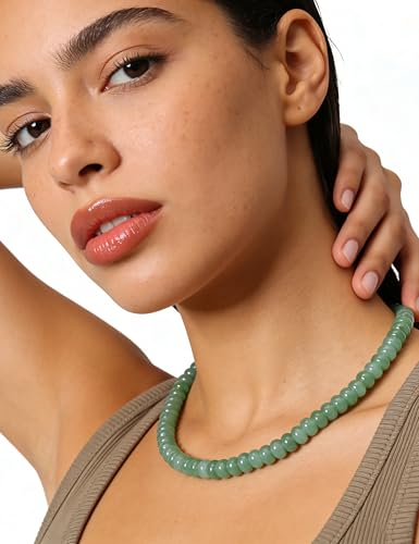 Beaded Necklace for Women,Natural Gemstone Necklace for Women,Colorful Bead Choker Necklace Handmade Surfer Beach Necklace Trendy Jewelry Gift for Women - style: Green Aventurine