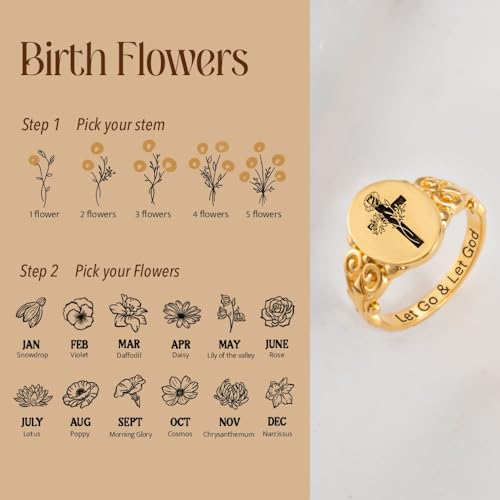 callie Custom Signet Ring - Engraved Text & Photo, Personalized Family Crest Coat Of Arms Rings, 925 Sterling Silver/Brass | Father's Day Jewelry Gifts for Men & Women - color: Cross-2