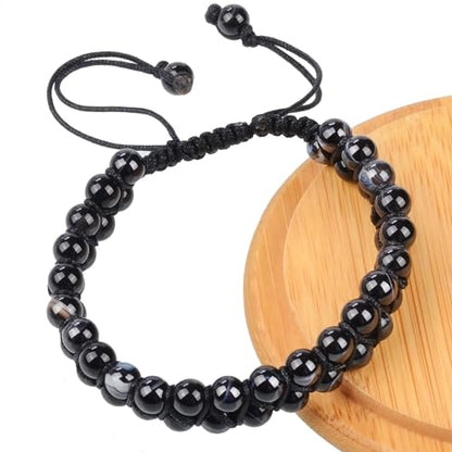 MASSIVE BEADS Double Layer Natural Chakra Healing Power Crystals Macrame Bracelet Yoga Stone Beads Gemstone Meditation Relax Anxiety Bangle for Unisex Women Men - color: Evil Eye Agate, size: 4mm