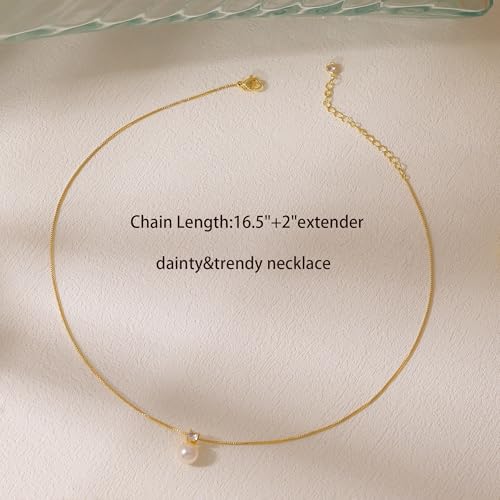 Pearl Necklaces for Women, Dainty Gold Necklace 14K Gold Plated Charm CZ Pearl Pendant Necklace Simple Gold Pearl Choker Necklaces for Women Trendy Wedding Womens Jewelry - color: CZ Pearl Necklace