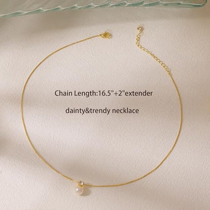 Pearl Necklaces for Women, Dainty Gold Necklace 14K Gold Plated Charm CZ Pearl Pendant Necklace Simple Gold Pearl Choker Necklaces for Women Trendy Wedding Womens Jewelry - color: CZ Pearl Necklace