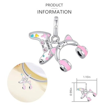925 Sterling Silver Charms for Bracelets and Necklaces Lipstick and Perfume High Heels Dangle Pendants Heart Butterfly Bead Charms Halloween Christmas Gift for Womens - style: Game Controller Headset Dangle