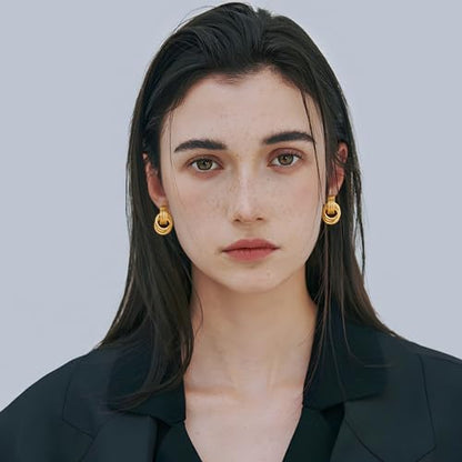 Gold Chunky Earrings for Women Geometric Knot Link Drop Dangle Earrings 14K Gold Plated Statement Earrings Trendy Gold Jewelry - color: Style 8-Gold