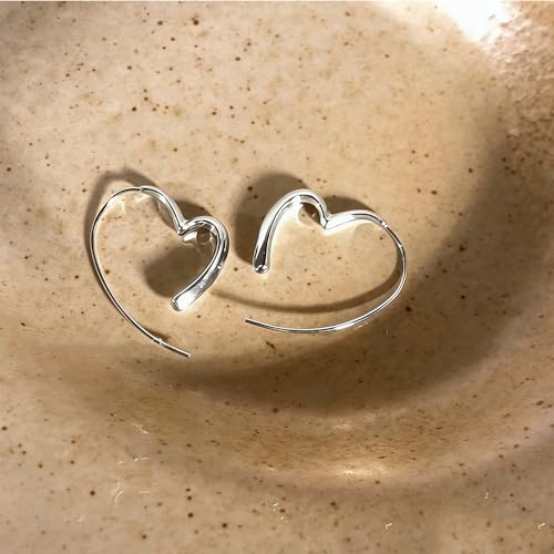 S925 Silver-Tone Heart Huggie Hoop Earrings for Women - Dainty Minimalist Love Jewelry, Everyday Wear & Gift Accessory
