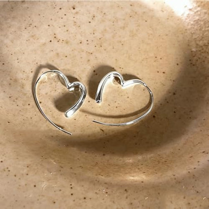 S925 Silver-Tone Heart Huggie Hoop Earrings for Women - Dainty Minimalist Love Jewelry, Everyday Wear & Gift Accessory