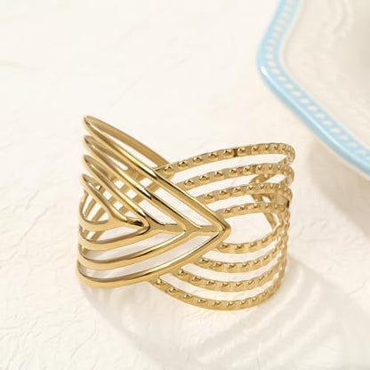 18K Gold Plated Stainless Steel Bracelet Irregular Geometric Multi-Layer Cuff Bracelet Bangles for Women Daily Outfits