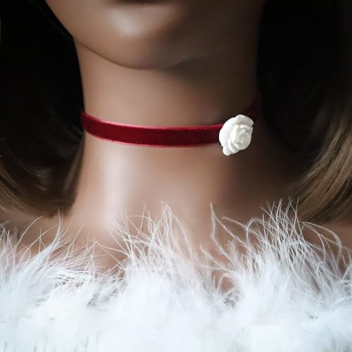 Handcrafted Velvet Choker Necklace with Exquisite Camellia Pendant Fashion Jewelry for Women - color: RED01W