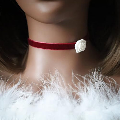 Handcrafted Velvet Choker Necklace with Exquisite Camellia Pendant Fashion Jewelry for Women - color: RED01W