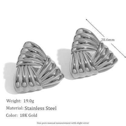 Geometric Ribbon Stud Earrings for Women, 14K Gold Plated Stainless Steel Hypoallergenic Chunky Statement Geometric Dangle Drop Earrings, Striped Stud Earrings - color: Silver