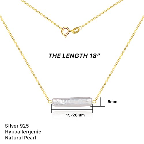 925 Sterling Silver Dainty Freshwater Cultured Pearl Choker Necklace White Genuine Real Pearl Charm Necklaces Jewelry Gifts for Her - color: Baroque-Long-Gold