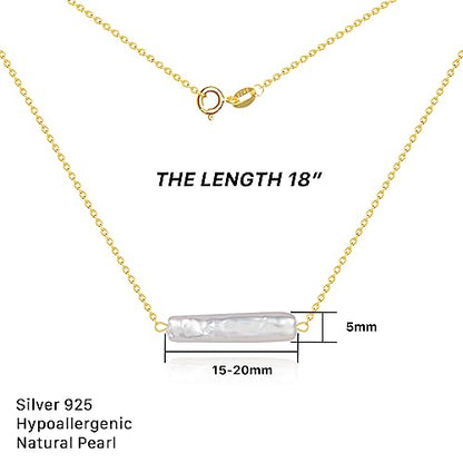 925 Sterling Silver Dainty Freshwater Cultured Pearl Choker Necklace White Genuine Real Pearl Charm Necklaces Jewelry Gifts for Her - color: Baroque-Long-Gold