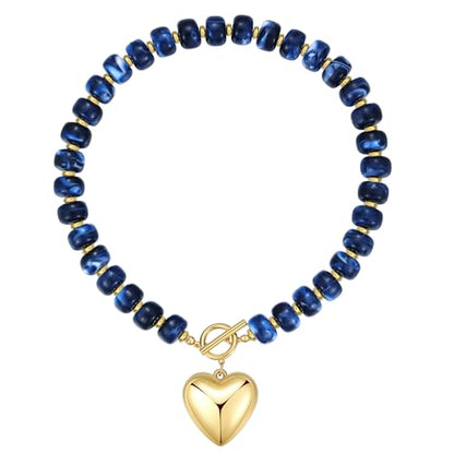 Chunky Heart Necklaces for Women Colorful Resin Beaded Necklaces for Women Gold Puffy Heart Statement Necklace Trendy Acrylic Choker Jewelry Gift - color: C