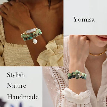 Yomisa Boho Beaded Bracelets/Bangle for Women,Multilayer 5/6/7PCS Healing Natural Handmade Stone Bead Bracelets Stackable Stretch Friendship Beaded Bracelet Set Trendy Western Bohemian Jewelry Gift - color: 5pcs-Light green