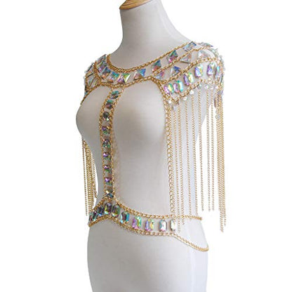 Women Sexy Jewelry Night Shop Costume Shoulder Body Chain - color: Gold -Shoulder body chain