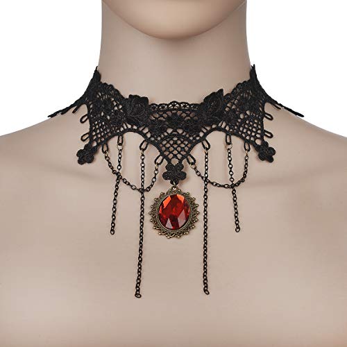 iWenSheng Halloween Costumes Jewelry for Women - Steampunk Black Lace Choker Necklace Gothic Jewelry Accessories, Vampire Choker Necklace Costume for Teen Girls - color: 2#