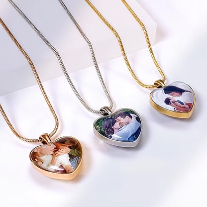 Farfume Personalized Photo Necklace for Women/Men, Memorial Jewelry Gifts | Holds 2 Pictures Pendant, Custom Engraved Text, Beautiful Locket for Girls, Durable Stainless Steel, Mothers Day Gifts - color: Heart Rose Gold