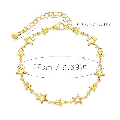 Dainty Gold Bracelets for Women, 18 Gold Plated Adjustable Evil Eye/Butterfly/Beaded/Pearl/Heart/Turquoise Handmade Bracelet for Women - style: Star